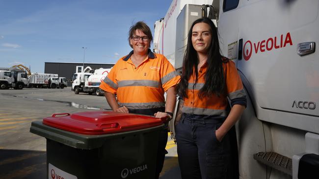 Steph French and Sarah Picken who are truck drivers for Veolia. Women in wheels program being rolled out nationally. Picture: Nikki Davis-Jones