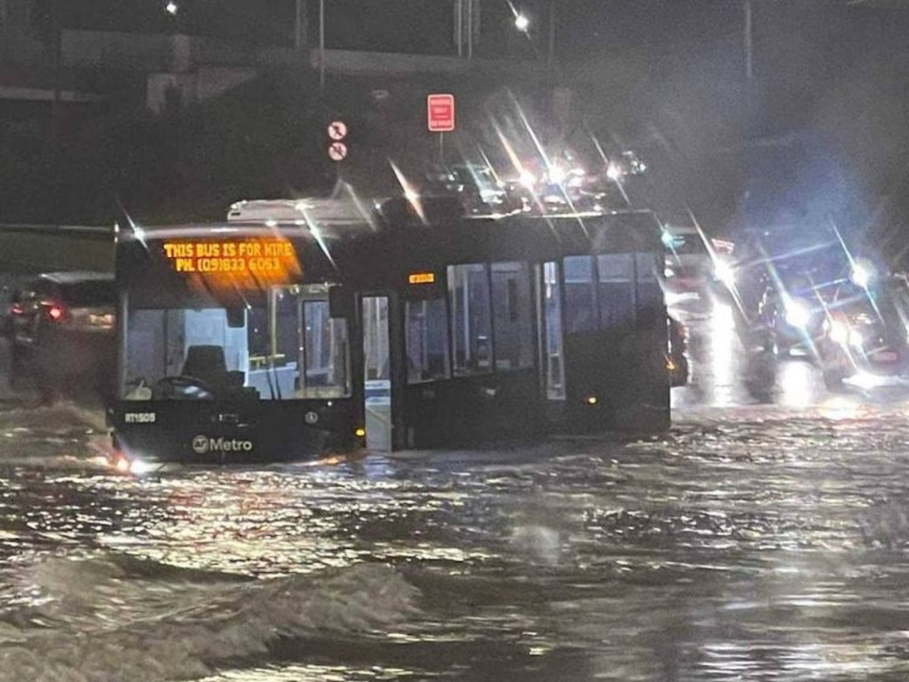 A bus stuck in flood water on Auckland’s Great North Rd. Picture: Supplied