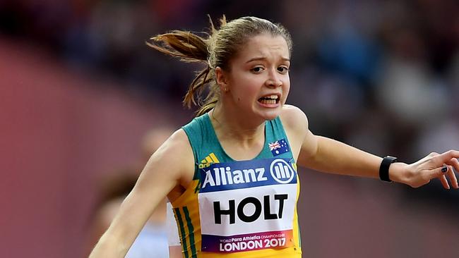 Isis Holt wins the women’s 200m T35 final at the IPC World Para-Athletics championships at the London Stadium.