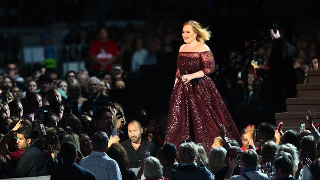 Adele performs to an adoring crows at Adelaide Oval. Picture: Morne de Klerk/Getty