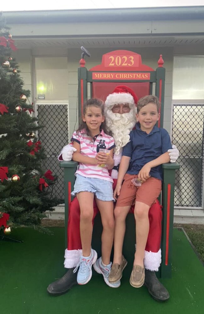 Charlee and Nate with Santa: Murgon Christmas Carnival 2023 - Burnett. Sent in by Tamara Nichol.