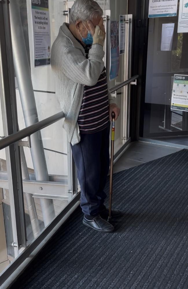 Mr Ninness captured this photo of an 83-year-old man who had been told by Princess Alexandra Hospital staff that he could not visit his dying wife. Picture: Supplied