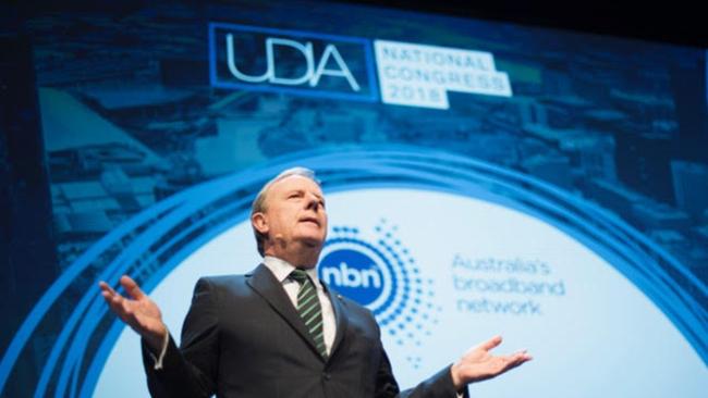 Former Federal Treasurer Peter Costello addresses the Urban Development Institute of Australia conference in Melbourne. (Picture: Ned Meldrum)