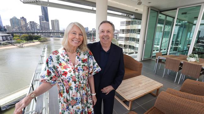 Peter and Christine Taylor have their stunning sky home in New Farm’s Aquila development set to go under the hammer December 11. Picture: Liam Kidston