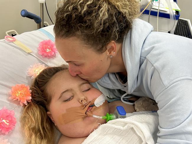 Hannah Pringle with her daughter Ruby, 6, who died on March 1 after a battle with brain cancer. Source: Supplied. ,