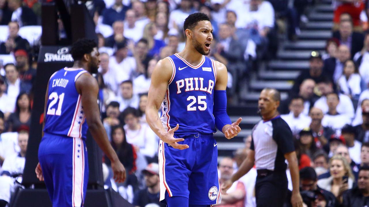 Ben Simmons  reacts during the first half of the loss. 