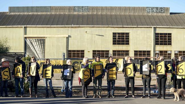 Protest at Shed 26. Photo: AAP/MIKE BURTON