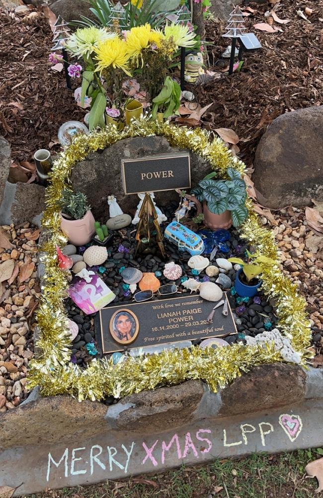 Christmas decorations adorning Lianah’s grave. Photo: Wayne Power