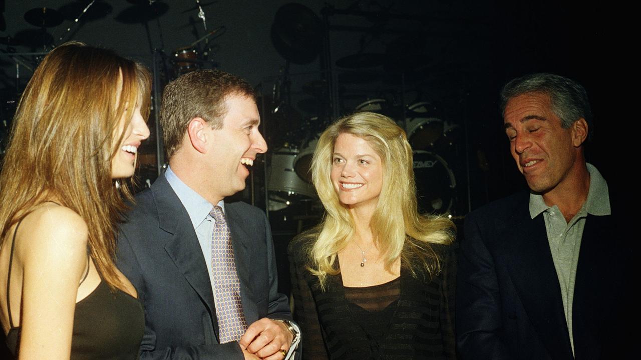 Melania Trump, Prince Andrew, Gwendolyn Beck and Jeffrey Epstein at a party at the Mar-a-Lago club, Palm Beach, Florida, February 12, 2000. Picture: Davidoff Studios/Getty Images