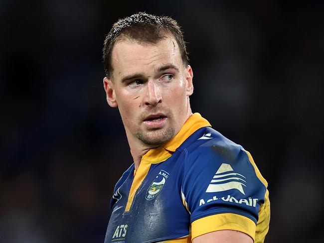 SYDNEY, AUSTRALIA – JUNE 10: Clint Gutherson of the Eels reacts at full-time during the round 14 NRL match between Canterbury Bulldogs and Parramatta Eels at Accor Stadium, on June 10, 2024, in Sydney, Australia. (Photo by Brendon Thorne/Getty Images)