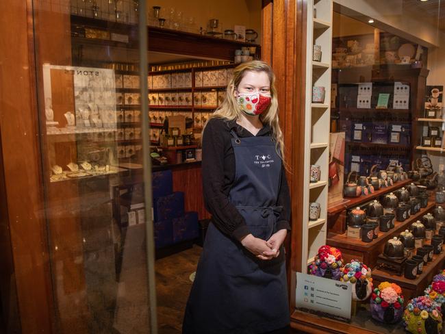 Covid masks in the city rule has seen more people stay at home affecting business owners like Sarah Parkin. Picture: Brad Fleet