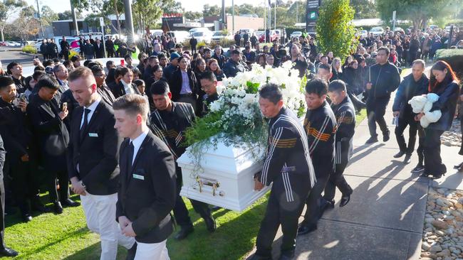 The funeral service for 16-year-old Pasawm Lyhym who was stabbed to death near Sunshine train station.