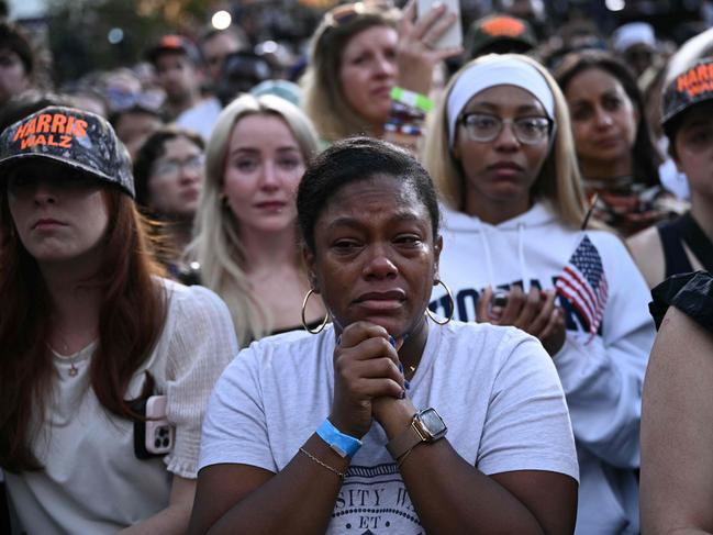 People react as US Vice President Kamala Harris gives her concession speech at Howard University in Washington, DC, on November 6, 2024. Picture: AFP