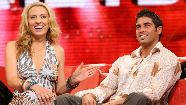 Simon "Hotdogs" Deering with former Big Brother host Gretel Killeen after his eviction in 2005. Pic/Supplied tv reality series evicted housemate contestant