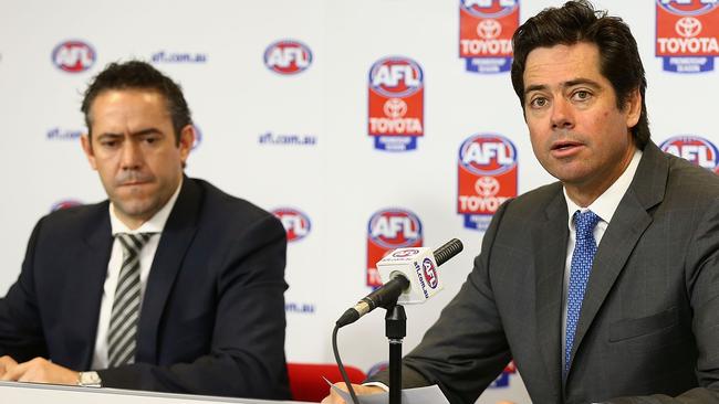 Simon Lethlean with AFL CEO Gillon McLachlan. Picture: Getty Images