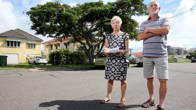 Residents Trudy Stephens and Bob Pratt outside the houses to be removed for the development. Picture: Chris Higgins