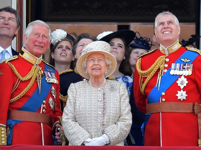 Prince Andrew (far right), with the Queen and Prince Charles (left), in November 2019. Picture: AFP