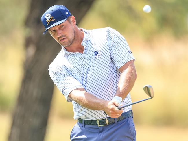 DALLAS, TEXAS - SEPTEMBER 21: Bryson DeChambeau of The United States and The Crushers plays his third shot on the second hole in his match against Danny Lee of The Iron Heads GCduring the semi-final matches on day two of the LIV Golf Team Championship Dallas at Maridoe Golf Club on September 21, 2024 in Dallas, Texas. (Photo by David Cannon/Getty Images)