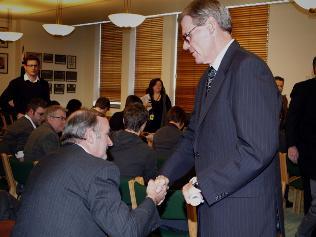 John Faulkner greets Australian Defence Association executive director Neil James