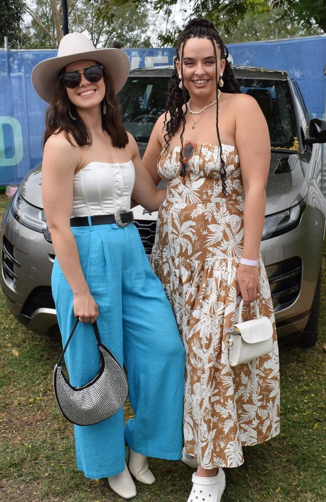 Helen Simpson and Bridie Picton-Struik at the Rockhampton Jaguar Land Rover Pop-Up Polo on June 3, 2023. Picture: Aden Stokes