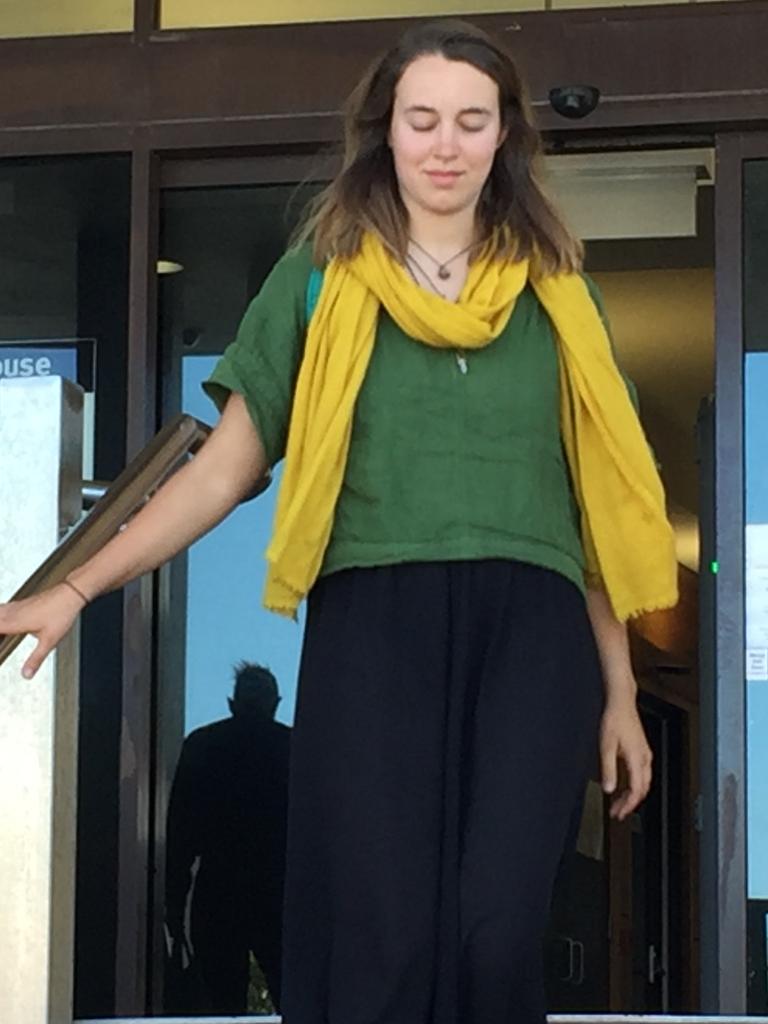 Sheridan Vautier, who is charged with aggravated assault and deprivation of liberty over an incident at a protest at Clermont, leaves court after her application to vary bail was rejected.