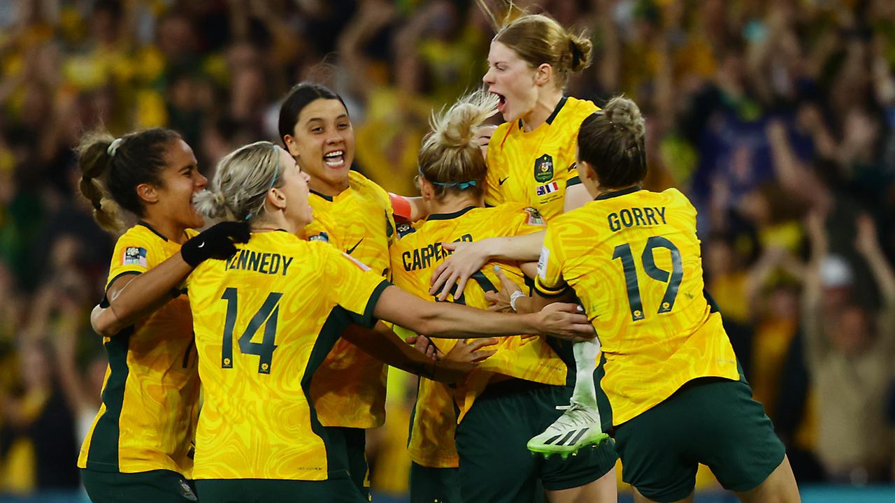 Matildas players will have even more to celebrate if the win the final and a public holiday for NSW. Picture: Lachie Millard