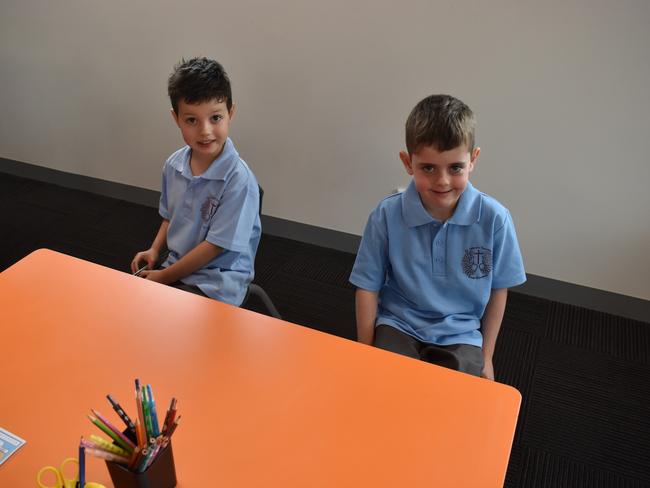 Preppies Kai Clark and Charlie Stoddart on their first day at St Gabriel's Primary School, Traralgon on January 30, 2025. Picture: Jack Colantuono