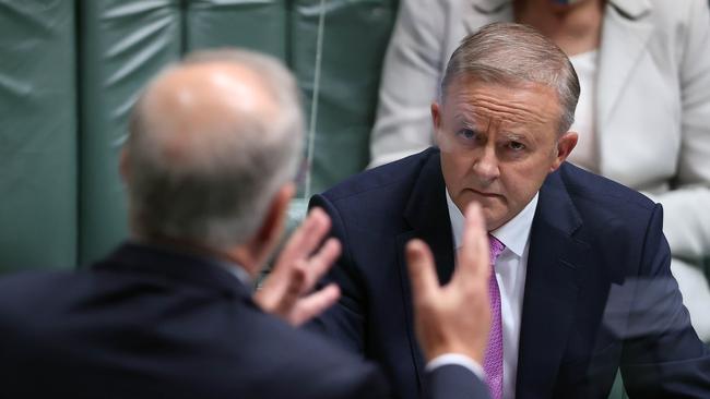 Anthony Albanese and Scott Morrison face off during a spiteful Question Time in Parliament this week. Picture: NCA NewsWire / Gary Ramage