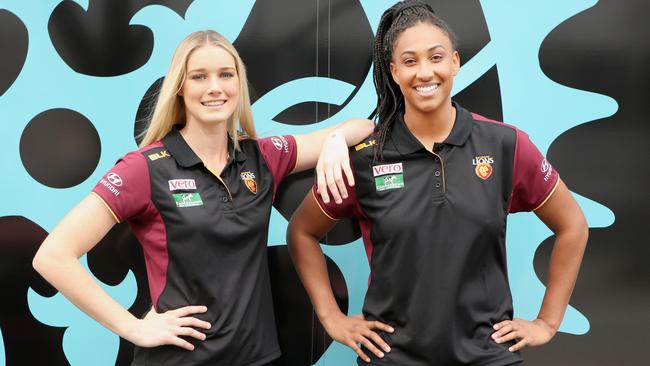 Brisbane Lions marquee players Tayla Harris and Sabrina Frederick-Traub. Picture: Jono Searle