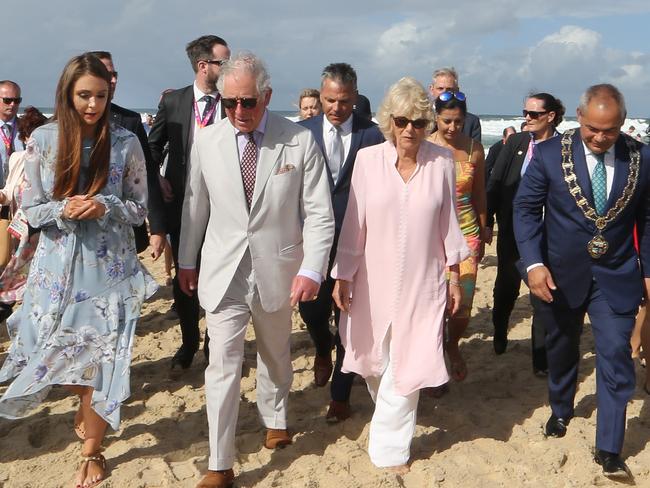 Prince Charles &amp; Camilla at Kurrawa Surf Club for a Meet and greet with Wales team members and lifesaving displays. Picture Glenn Hampson