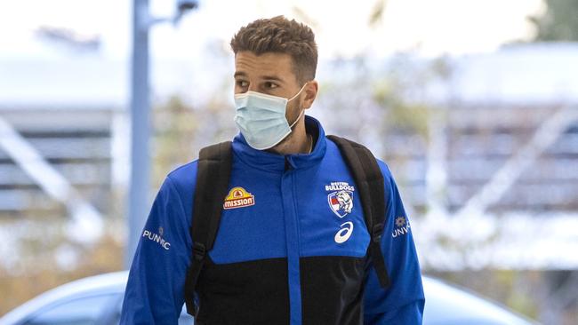 Western Bulldogs captain Marcus Bontempelli preparing to fly to Perth last season. Picture: David Geraghty