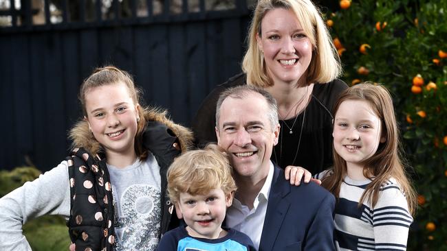 Sports presenter and author Gerard Whateley with his family - wife Claire and children Rebecca (left), Alyssa (right) and Benji. Picture: Michael Klein