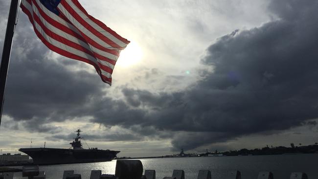 A view of Pearl Harbor from the World War II memorial in Honolulu.