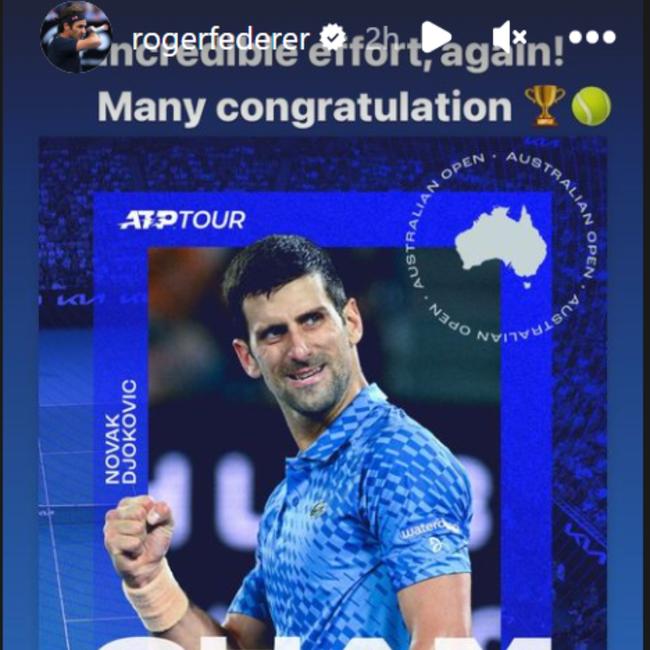 Roger Federer congratulated Novak Djokovic via Instagram.