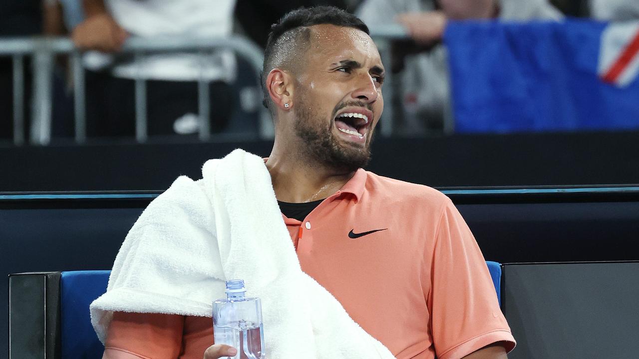 Nick Kyrgios has apologised for “being a d***head” with this rant towards his player’s box. Photo: Michael Klein