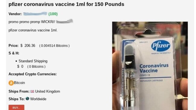 A fraudulent ad for a vaccine found on the Darkweb by Kaspersky