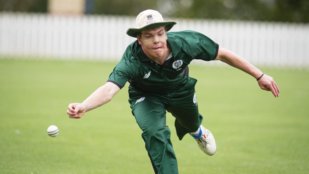 Christian Alexander fields for Brisbane Boys College. Picture: Kevin Farmer