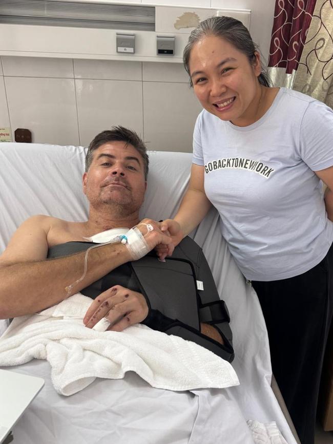 Stu Laundy in Vietnam hospital with ex-wife Rachel, who is a nurse.