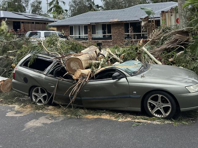 A totalled car at Ocean Shores in Northern NSW. Picture: Elisha Sophia