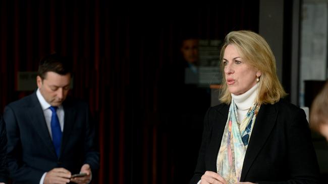 Victorian Deputy Opposition Leader Georgie Crozier speaks to the media at Parliament House. Picture: Andrew Henshaw