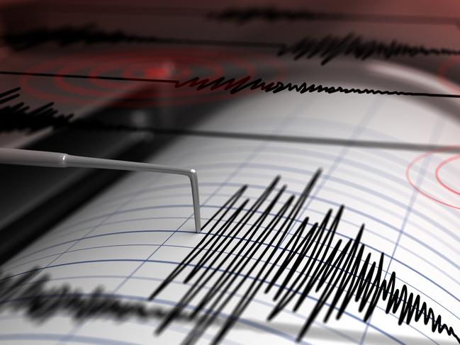 Seismograph with paper in action and earthquake - 3D Rendering