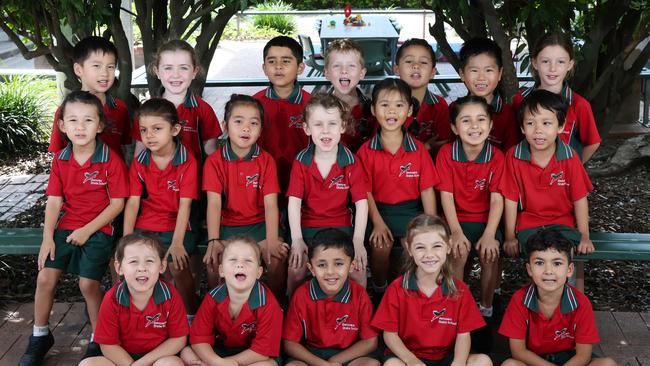 My First Year: Benowa State School Prep G. Front row: Irissa, Holly, Abdullah, Ivy, Ario. Middle row: Kiaan, Mila, Yza, Sam, Leanne, Arkirat, Ryker. Back row: Jayden, Lexie, Karan, Blake, Bruno, Kai, Emme Picture: Glenn Hampson.