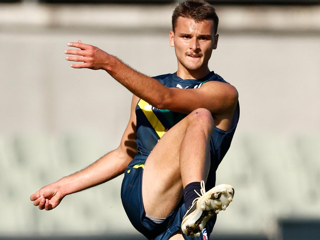 Taj Hotton is expected to still be a high draft pick despite an ACL blow. Picture: Michael Willson/AFL Photos via Getty Images