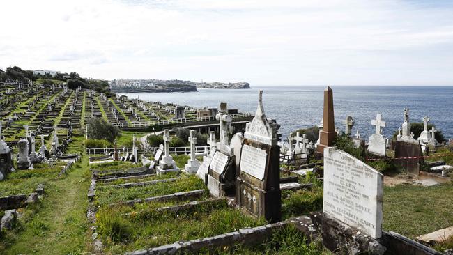 A second-hand site at Waverley Cemetery in Sydney’s east was put up for sale earlier this year for $100,000. Picture: Richard Dobson