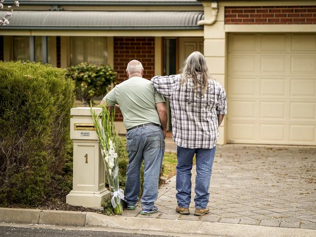 ADELAIDE, AUSTRALIA -  Glen (bald) and Annie's brother (long hair), relatives of disability neglect victim Annie Smith who died in April and whose carer has been charged with manslaughter, photographed near her Kensington Park home Saturday September 12, 2020 - pic Mike Burton