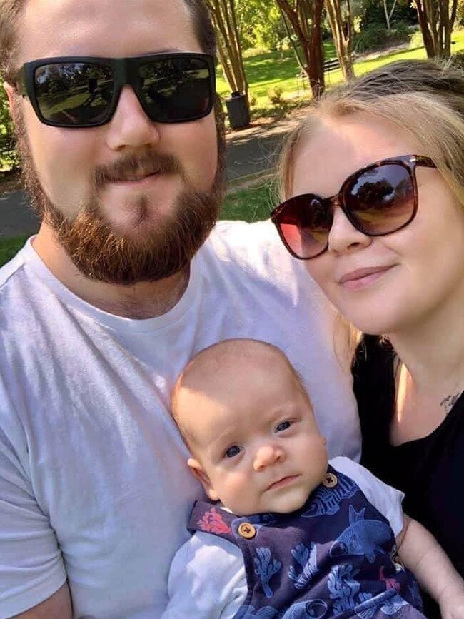 Kurtis and Mikayla Wooldridge-Wright with their baby Arlo who has been nominated as SA's cheekiest baby in our cutest baby series. Picture: Mikayla McMahon