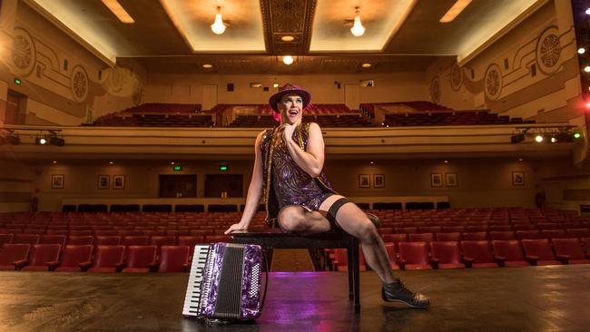 Adelaide cabaret superstar entertainer Hans (aka Matt Gilbertson) at the Capri Theatre, Goodwood. Picture: Brad Fleet