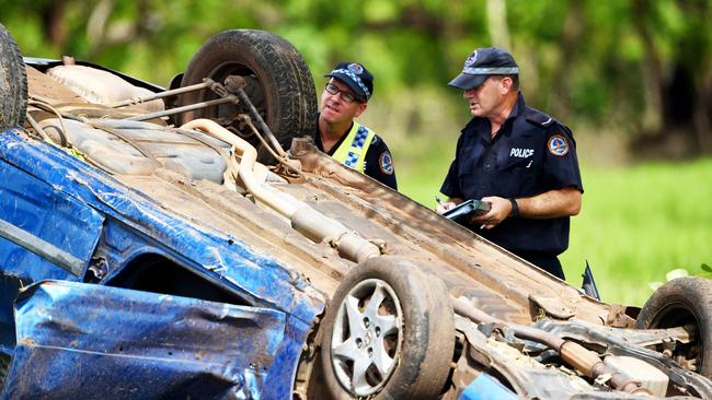 A man died after rolling his car in the early hours of the morning on Coral Road in Herbert in Darwin's rural area. Police and Major Crash Investigation Unit on the scene.