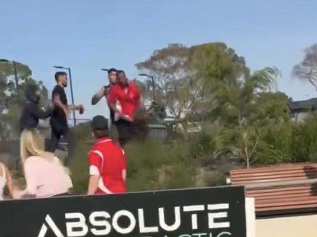 One player was seen throwing a punch.