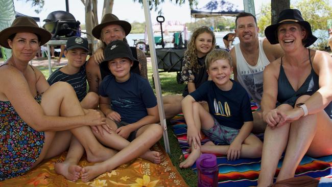 Katherine Jackson, Joshua Jackson, 12, Oliver Jackson, 9, Mark Jackson, Evie Eyles, 10, Noah Eyles, 9, Ben Eyles and Sophie Eyles at the Noosa Australia Day Festival at Lions Park Gympie Terrace, Noosaville on January 26, 2023. Picture: Katrina Lezaic